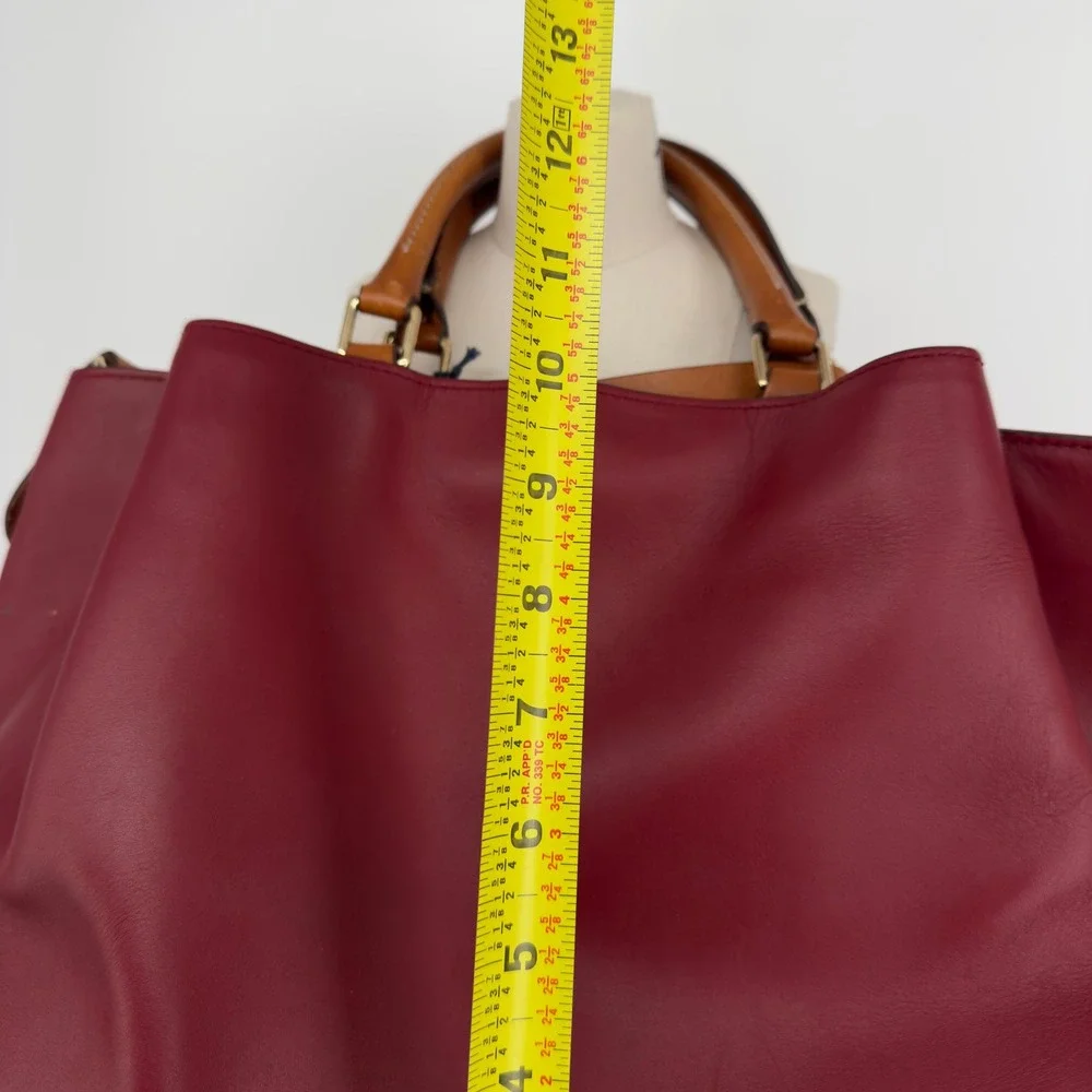 Dooney & Bourke Large Barlow Wine Leather Satchel Bag LJ039 WN Red Tan Trim